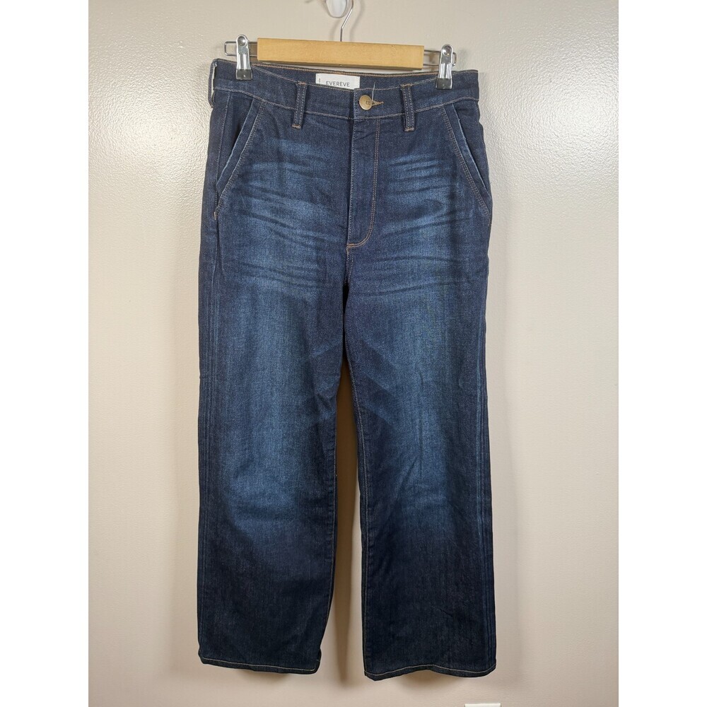 Evereve Ever Trouser Jeans Size 27 Dark Wash Wide Leg High Rise Blue Denim - Picture 2 of 11